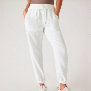 ❤ ATHLETA RETREAT 100% LINEN HIGH RISE JOGGERS PANTS | WHITE, SMALL